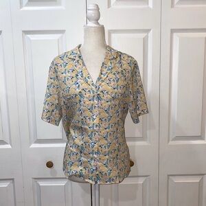 Ecru Refent Floral Marigold Button Down Blouse
